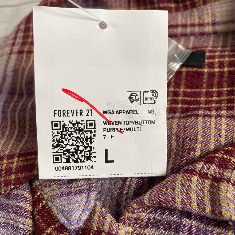 Forever 21 Brown and Purple Boxy Crop Button Down Shirt NWT - Picture 6 of 6